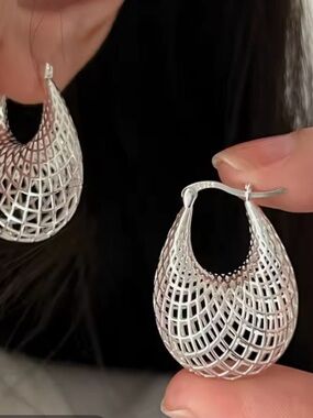 925 Sterling Silver Textured Hoop Earrings